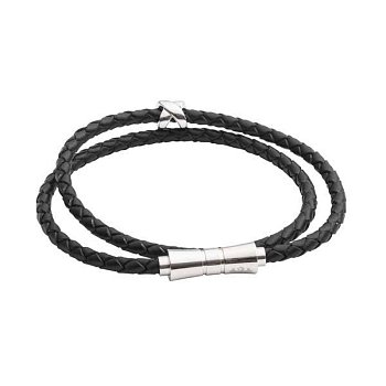 Dvojitý luxusní černý kožený náramek L (40-42cm)