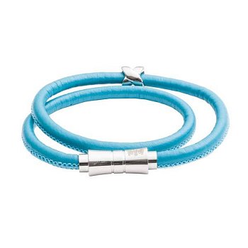Dvojitý luxusní kožený náramek z hladké tyrkysové kůže L (40-42cm)