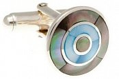 Elegantní stříbrné manžetové knoflíčky osazené šedou a modrou perletí v kulatém tvaru