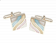 Elegantní stříbrné manžetové knoflíčky s jemnými barevnými vlnkami z perleti