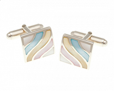 Elegantní stříbrné manžetové knoflíčky s jemnými barevnými vlnkami z perleti