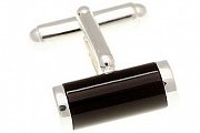 Luxusní stříbrné manžetové knoflíčky ve tvaru tubusu s intarzií černého onyxu