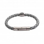 Šedý kožený náramek s kovovou ozdobou S (16-17cm)