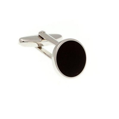Černé manžetové knoflíčky se šperkařským smaltem ve stříbrném kulatém rámečku