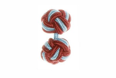Claret Red & Light Blue Silk Cuffknots