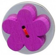 Dřevěný odznak do klopy saka fialová květina s červenou nití