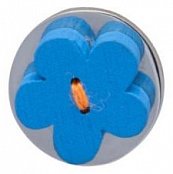 Dřevěný odznak do klopy saka modrá květina s prošitím