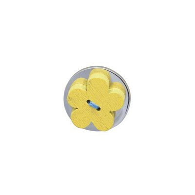 Dřevěný odznak do klopy saka žlutá květina s modrým prošitím