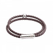 Dvojitý luxusní kožený hnědý náramek s kovovou ozdobou M (36-38cm)