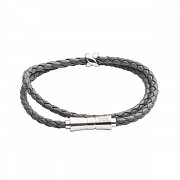 Dvojitý luxusní kožený náramek šedý S (32-34cm)