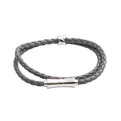 Dvojitý luxusní kožený náramek šedý S (32-34cm)