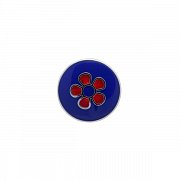 Elegantní modrý odznak do klopy saka s červenou květinou