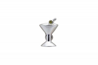 Elegantní odznak do klopy saka sklenička Martini se zelenou olivou	