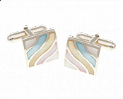 Elegantní stříbrné manžetové knoflíčky s jemnými barevnými vlnkami z perleti