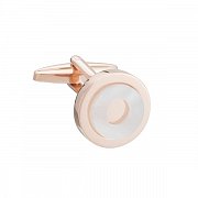 Kulaté manžetové knoflíčky s elegantním designem osazené bílým drahokamem z perleti a lesklým kovem ve starorůžové barvě