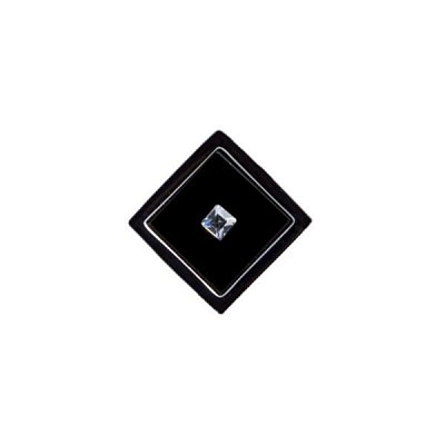 Luxusní černý odznak do klopy saka z polodrahokamu z onyxu osazený čirým krystalem	