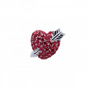 Luxusní ozdoba do klopy saka rudé srdce lásky s šípem Amora s krystaly