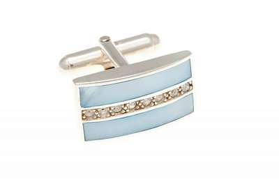 Luxusní stříbrné manžetové knoflíčky osazené modrou perletí a jemnými křišťály