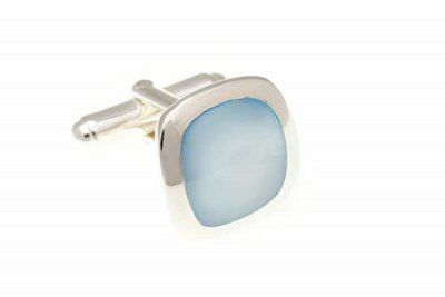 Luxusní stříbrné manžetové knoflíčky s modrou perletí v jemně zaobleném čtverci