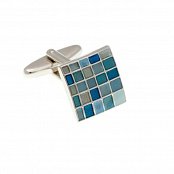 Manžetové knoflíčky s mozaikou ze šperkařského smaltu v modré azurové šedé barvě
