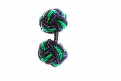 Navy Blue & Green Silk Cuffknots
