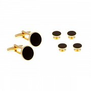 Set černých frakových a manžetových knoflíčků osazené šperkařským smaltem v kovu zlaté barvy