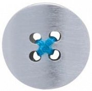 Stříbrná ozdoba do klopy saka broušený knoflík s modrým prošitím