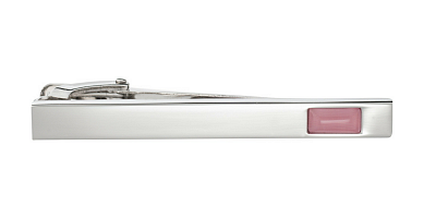 Stříbrná spona na kravatu s růžovým detailem v délce 55 mm