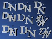 Stříbrné manžetové knoflíčky s monogramem DN č. 13  vyrobené na zakázku podle grafického návrhu