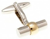Stříbrné manžetové knoflíčky ve tvaru tubusu se zlatým prstýnkem