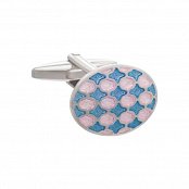 Světle modré a růžové manžetové knoflíčky se vzorem Harlekýn ve šperkařském smaltu
