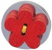 Dřevěný odznak do klopy saka červená květina s žlutým prošitím
