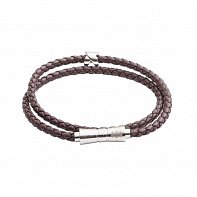 Dvojitý luxusní kožený hnědý náramek s kovovou ozdobou S (32-34cm)