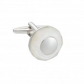 Luxusní bílé manžetové knoflíčky osazené facetovaným kruhovým drahokamem perleť