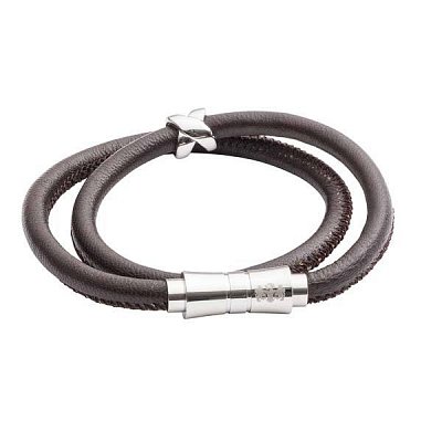 Luxusní dvojitý kožený náramek hnědý S (32-34cm)