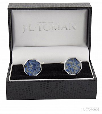 Luxusní modré manžetové knoflíčky osazené kamenem ze sodalitu ve tvaru osmiúhelníku