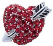 Luxusní ozdoba do klopy saka rudé srdce lásky s šípem Amora s krystaly