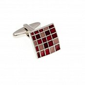 Manžetové knoflíčky s mozaikou ze šperkařského smaltu v rubínové, červené a šedé barvě