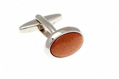Oranžovo hnědé manžetové knoflíčky s oválným kabochonem z polodrahokamu Brown Goldstone