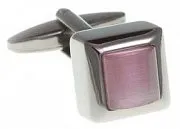 Růžové manžetové knoflíčky kostka v šedém kovovém rámečku