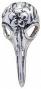 Stříbrná ozdoba do klopy steampunková lebka ptáka s gravírovanými motivy