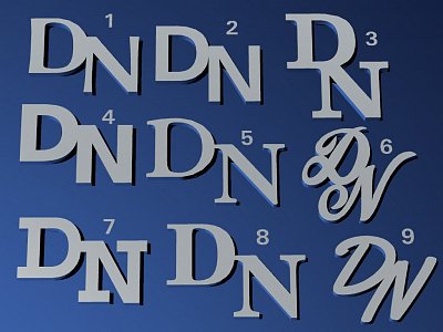 Stříbrné manžetové knoflíčky s monogramem DN č. 13  vyrobené na zakázku podle grafického návrhu