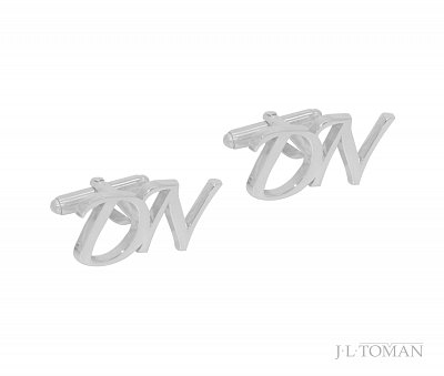 Stříbrné manžetové knoflíčky s monogramem DN č. 13  vyrobené na zakázku podle grafického návrhu
