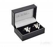 Stříbrné manžetové knoflíčky s monogramem VV č. 5  vyrobené na zakázku podle grafického návrhu